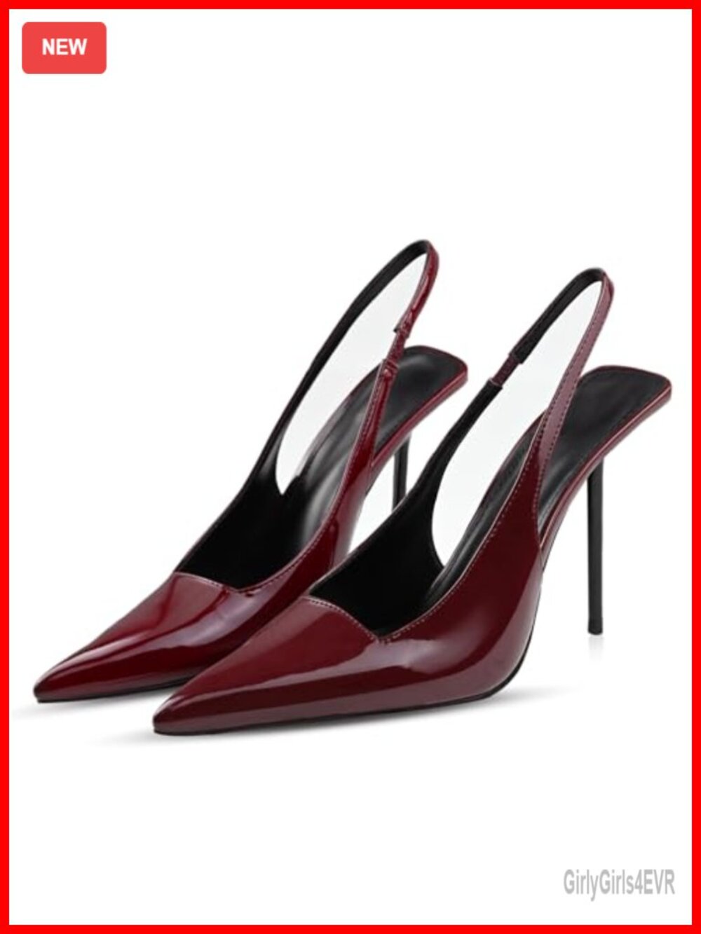 Patent Leather Slingback Stiletto Heels Pointed Toe Slip-On Dress Pumps